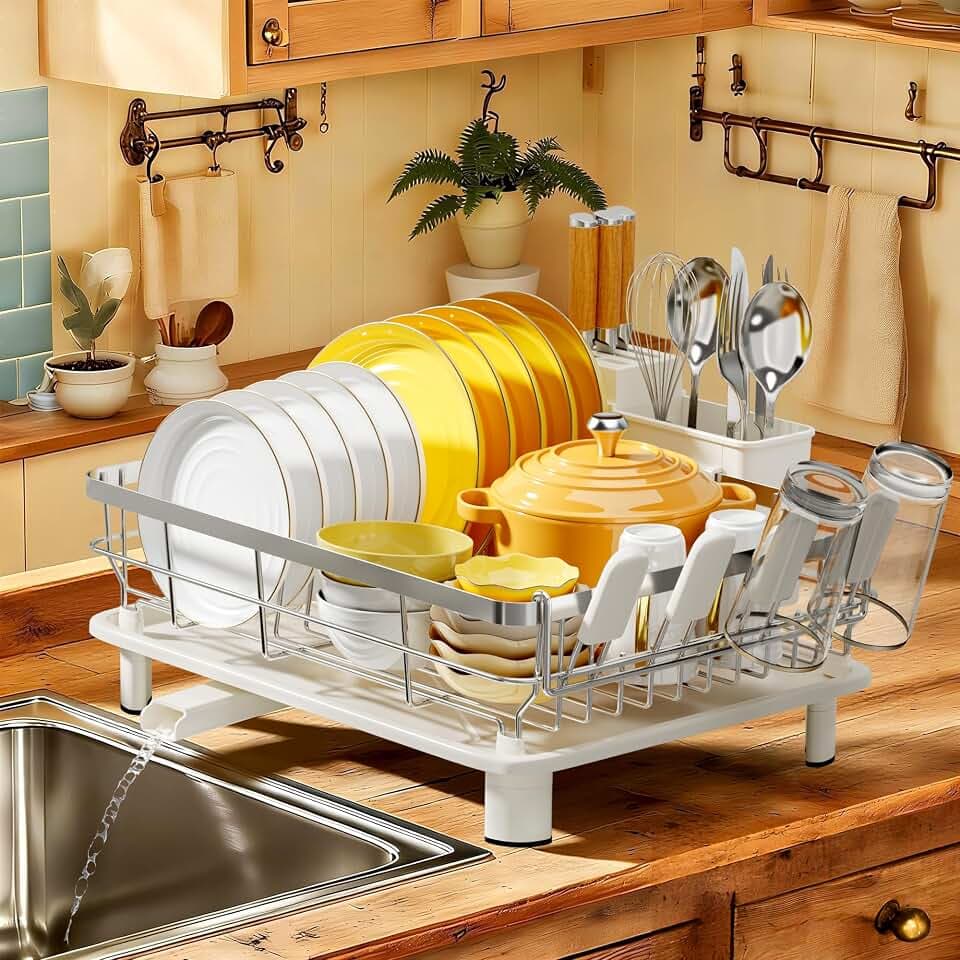 MOUKABAL Stainless Steel Dish Drying Rack for Kitchen Counter, White Silver