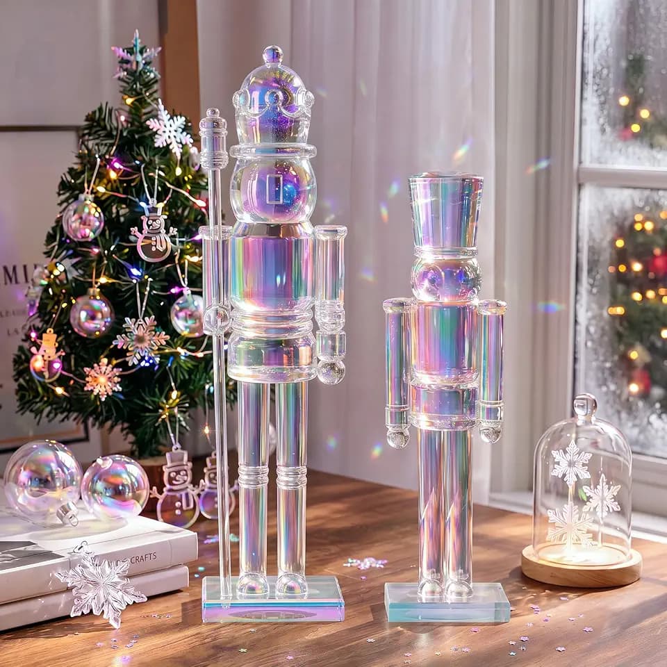 Qunclay 2 Pcs Acrylic Christmas Nutcracker Decor Figures, Iridescent
