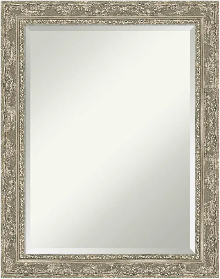 Amanti Art Silver Bathroom Mirror for Over Sink, 28x22 Filigree Silver Rectangle Vanity Mirror, Medium Traditional Frame, Hangs Horizonally and Vertically, Bathroom Wall Decor, Beveled Edge