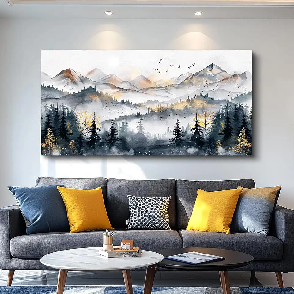 KELIYUAN Large Wall Decor For Bedroom Abstract Wall Art For Living Room Office Decoration Ink Mountain Landscapes Painting Misty Forest Wall Pictures Canvas Artwork Ready To Hang Home Decor 30"x60"