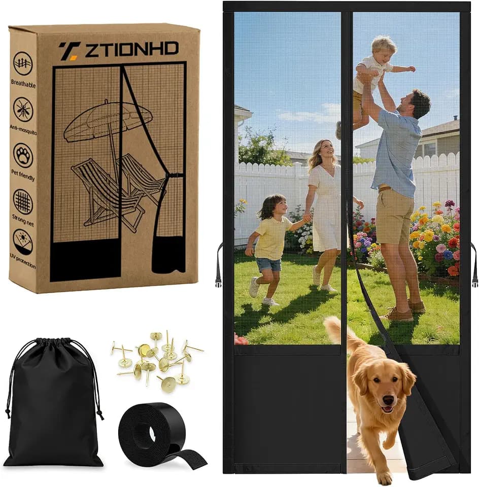 Magnetic Screen Door Fits 32x80 Inch Front Door Heavy Duty Fiberglass Mesh, 36 Magnets Auto Close, Tool-Free Installation, Keeps Bugs Out,Pet & Kid Friendly with Storage Bag,Black