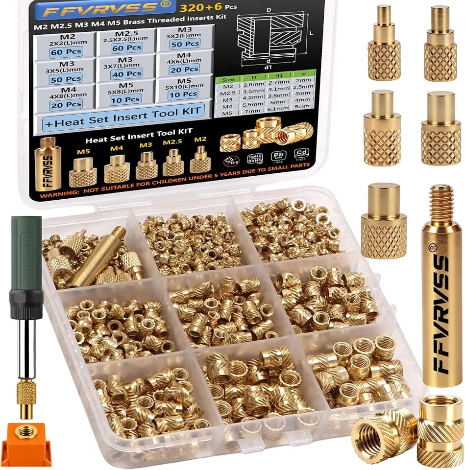 320+6Pcs Brass Threaded Inserts M2 M2.5 M3 M4 M5 for 3D Printing