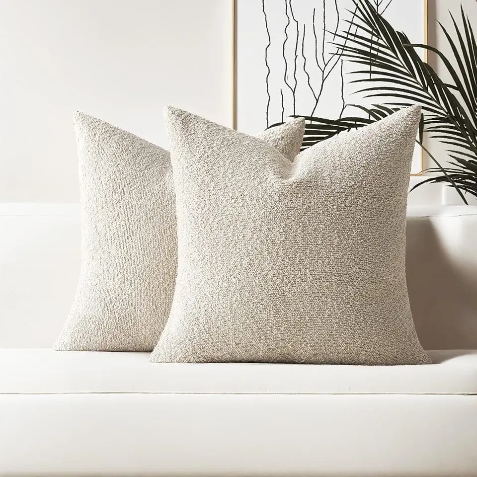 HAUSSY Pack of 2 Boucle Textured Throw Pillow Covers 16x16 Inch, Beige