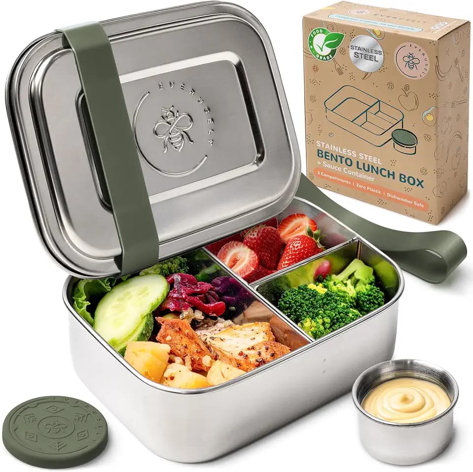 Stainless Steel Bento Box + Condiment Container - Sage, 27oz / 0.8 L