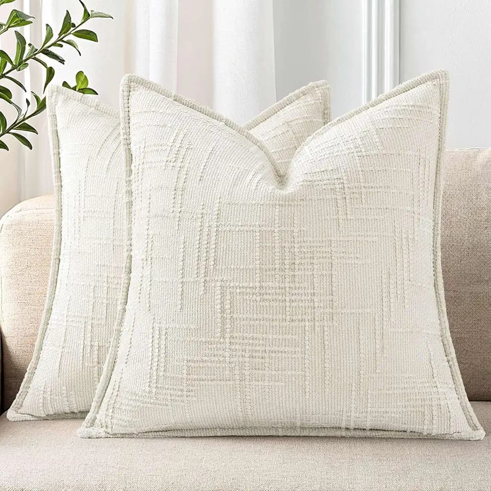 decorUhome Chenille Throw Pillow Covers 26x26 Set of 2, Cream White