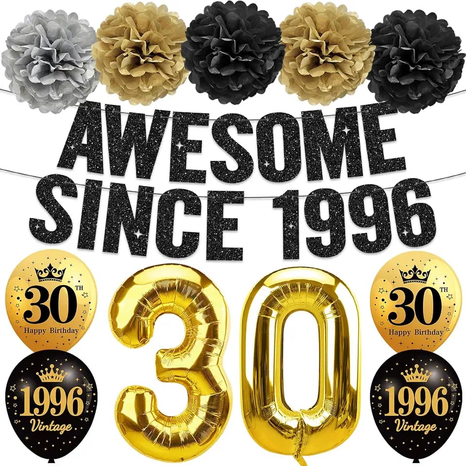 Black Gold 30th Birthday Decorations for Men Women