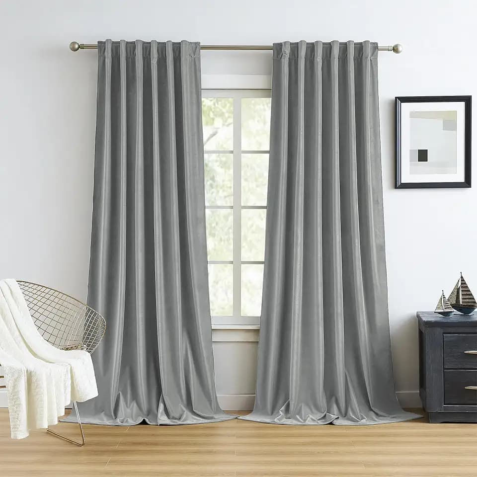 MUMFAS Velvet Curtains102 Inches Long 2 Panels Set, Back Tab Rod Pocket Thermal Insulated Room Darkening Curtain Drapes for Patio Sliding Door Living Room, 52 x 102 Inch, Light Grey