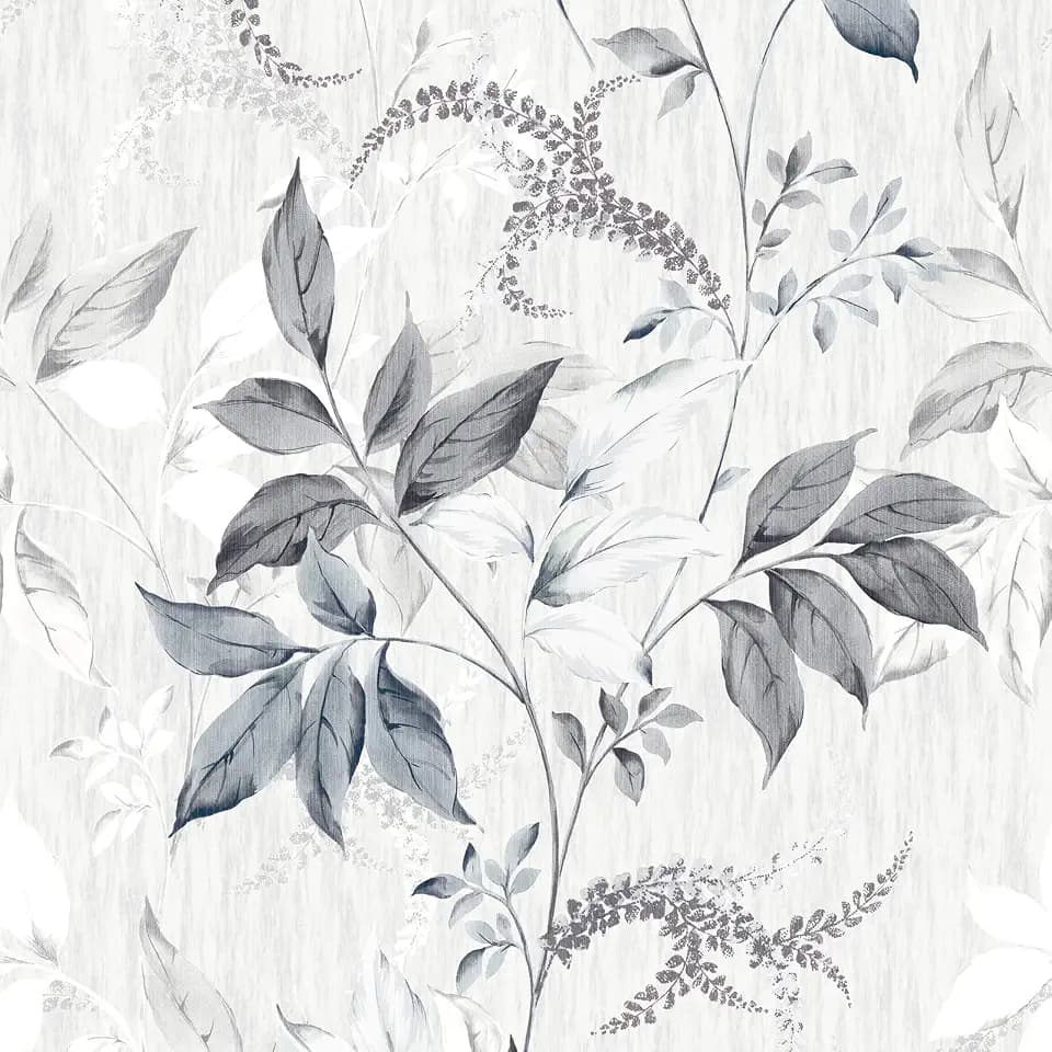 ReWallpaper 17.5in x 23ft Peel and Stick Wallpaper Grey Blue Watercolor Leaf Wallpaper Removable Self Adhesive Wall Paper Soft Neutral Leaf Pattern Wall Covering for Bathroom Powder Room Bedroom Walls