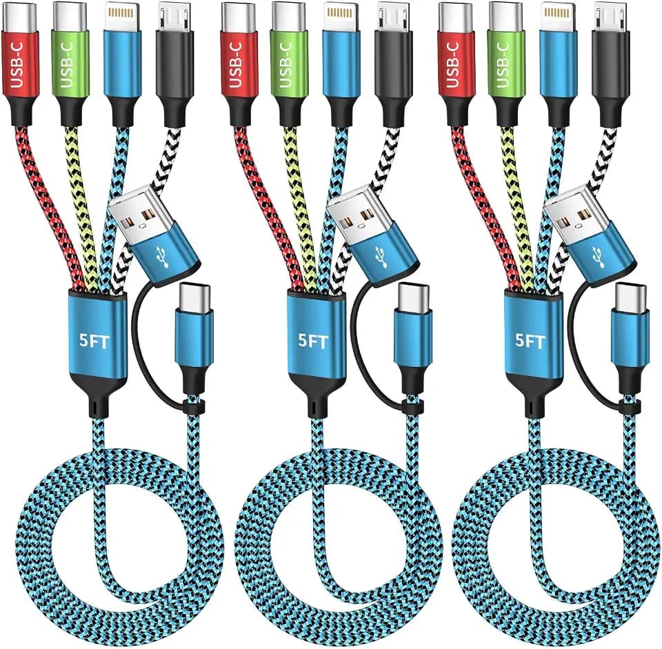 4 in 2 Multi Charging Cable, USBA/C Universal Charging Cords 3 Pack 5FT