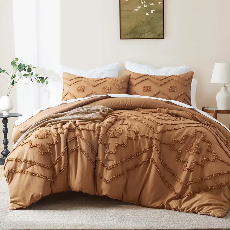 Oli Anderson Tufted Boho Queen Comforter Set, Pumpkin, 3 Pieces