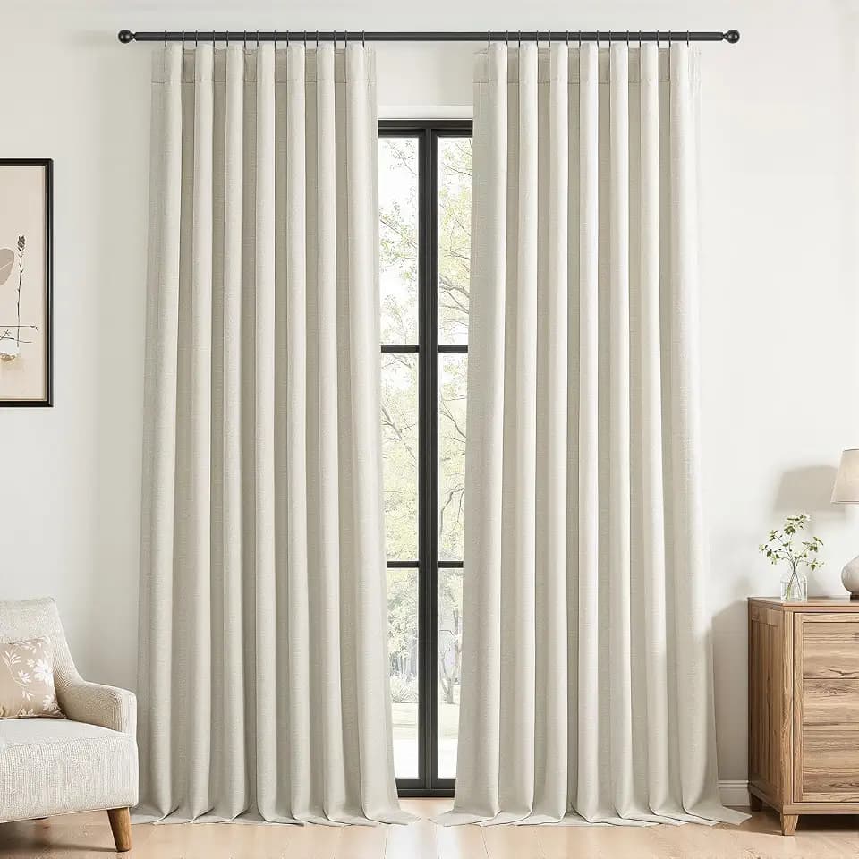 Topfinel Full Blackout Natural Linen Curtains for Bedroom 90 Inch Long 2 Panel Set, Cream Beige Thermal Drapes with Back Tab for Track System Ensuring Peaceful Sleep and Privacy, Cream beige 52"W*90"L
