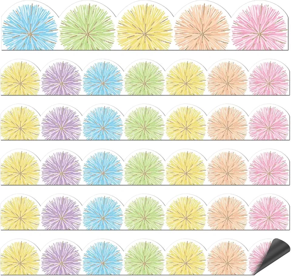Taobary 24 Pcs Pastel Pom Magnetic Borders for Classroom Whiteboard