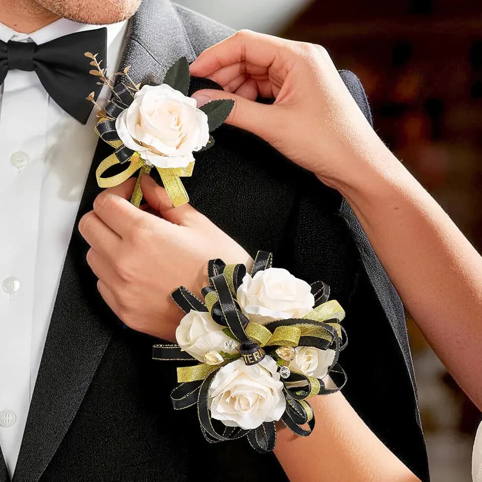 Champagne Corsage and Boutonniere Set for Wedding Homecoming Prom