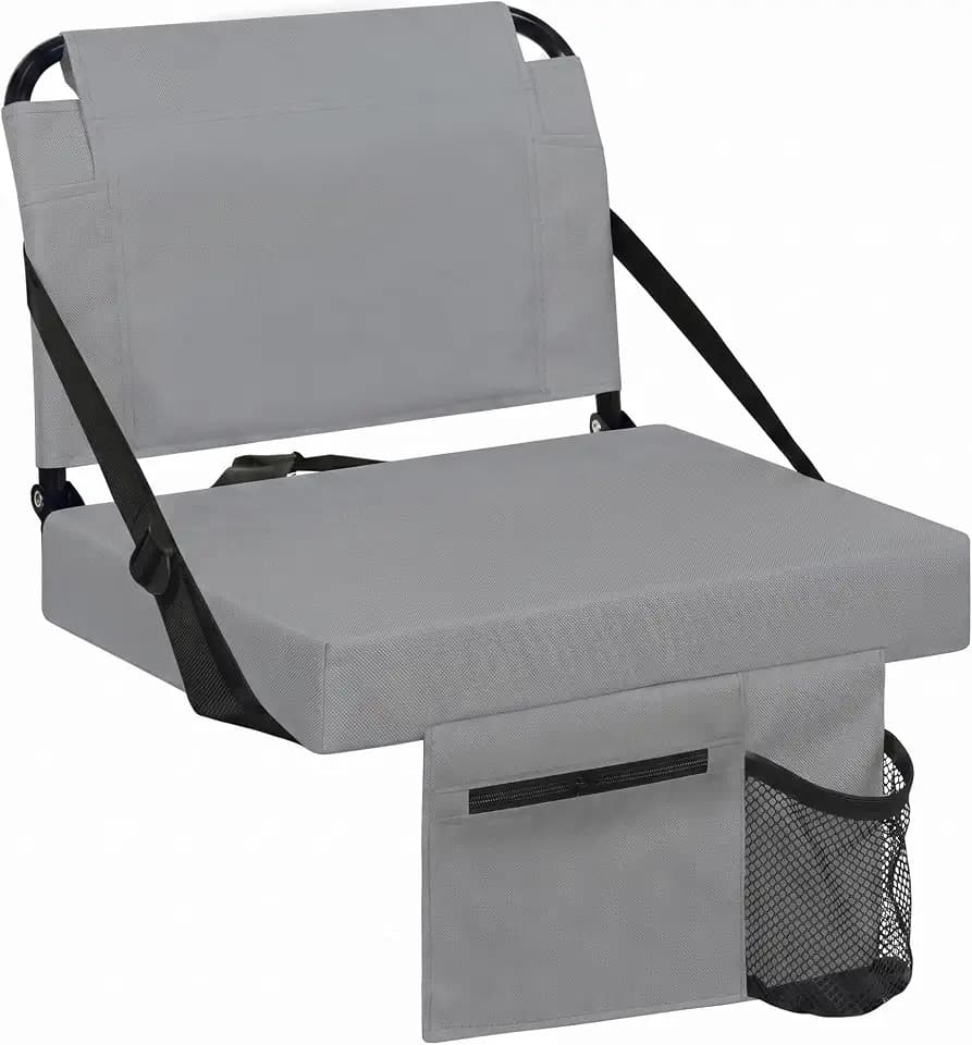 Stadium Seats for Bleachers with Back Support Bleacher Seat Soft Cushion Light Weight Includes Shoulder Strap & Cup Holder, Front & Back Zipper Pocket, Suitable for Sports Events,Grey