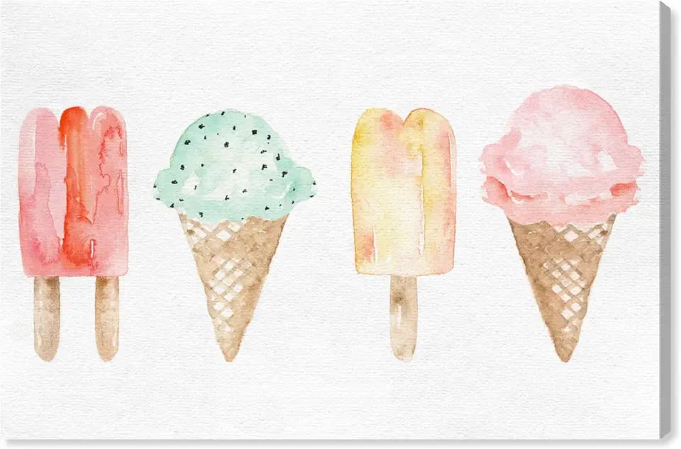 The Oliver Gal Artist Co. Oliver Gal 'Ice Cream You Scream' Pink Food and Cuisine Wall Art Print Premium Canvas 60" x 40"