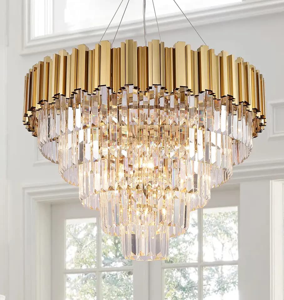 Gold Crystal Chandelier Modern for Dining Room Round 27.5"