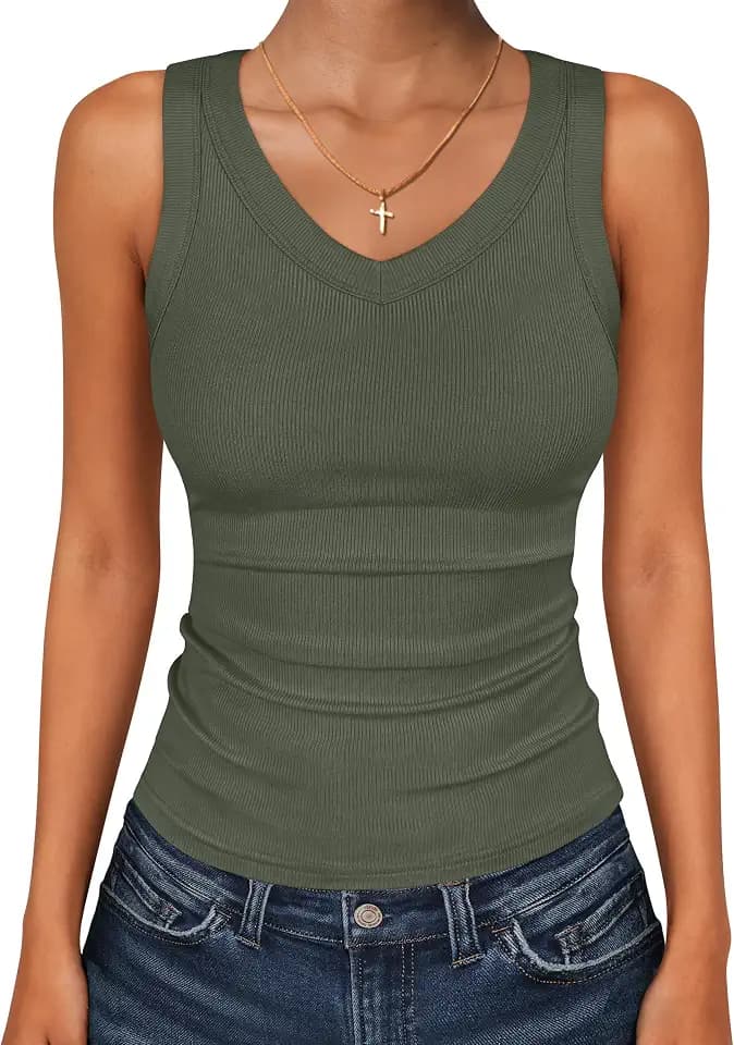 ANRABESS Tank Tops for Women V Neck Summer Sleeveless Ribbed Knit