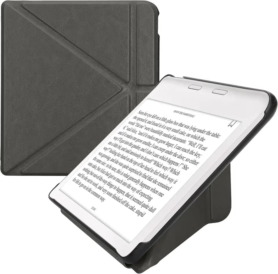 kwmobile Schutzhülle für Kobo Kobo Libra Colour/Tolino Vision Color Hülle - Kunstleder Case - eReader Klapphülle mit Auto Sleep Funktion - Cover mit Ständer - Anthrazit