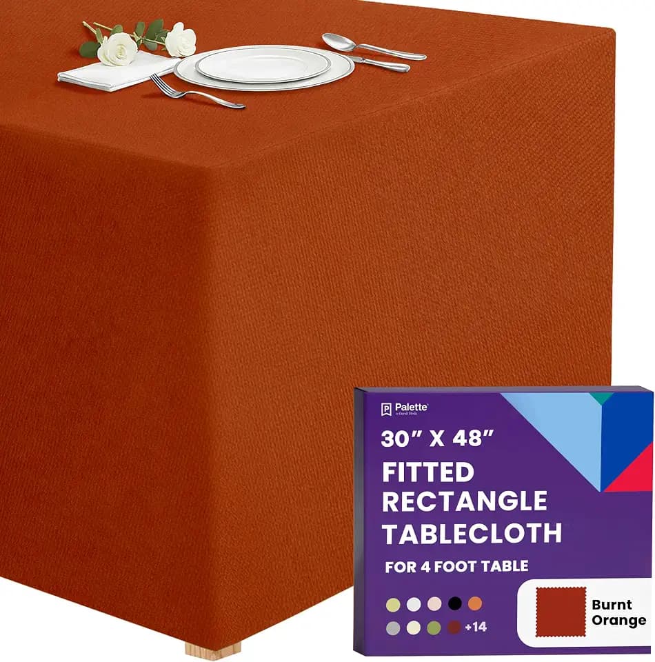 Gee Di Moda Fitted Tablecloth - 48 x 30 Inch Burnt Orange Floor-Length Fitted Table Cloth for 4 Foot Rectangle Table, Heavy Duty Washable Fabric for Parties, Dinner, Weddings, Baby Shower & Trade Show