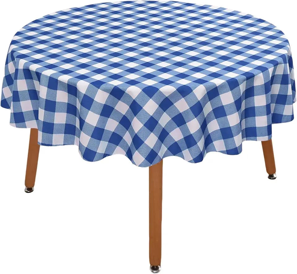 Waterproof Plaid Tablecloth Fabric - Round 90 Inch Classic Gingham Checker Table Cloth for Indoor/Outdoor Use - Buffalo Table Cover for Picnics, BBQs, and Parties