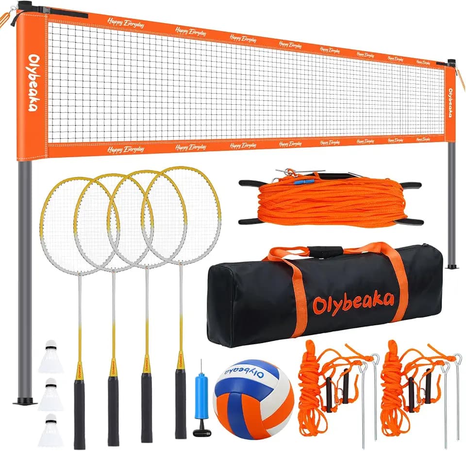 32FT Volleyball Badminton Combo Net Set System, 4 Heights Adjustbale