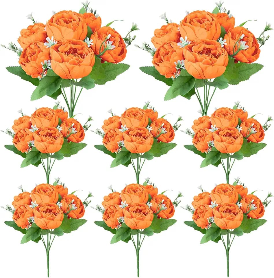 8 Pack Orange Peonies Artificial Flowers
