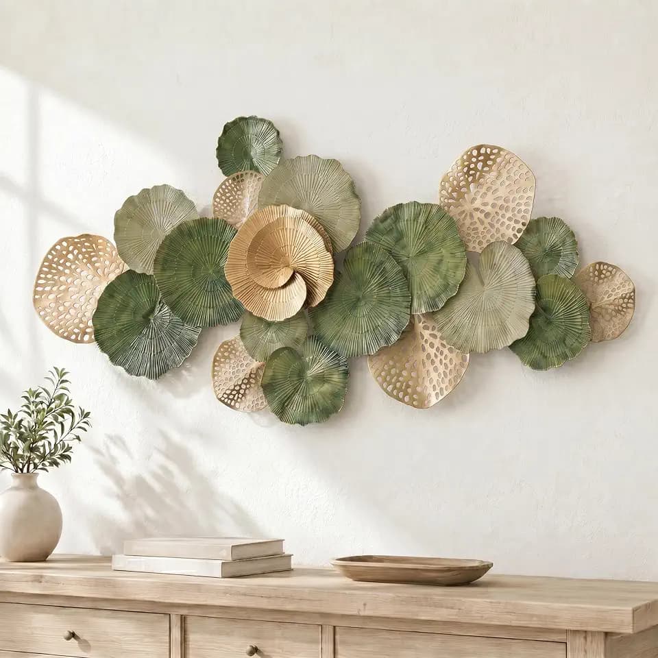 Axioglo 67" Large Wall Decor 3D Lotus Leaf Metal Wall Art for Living Room