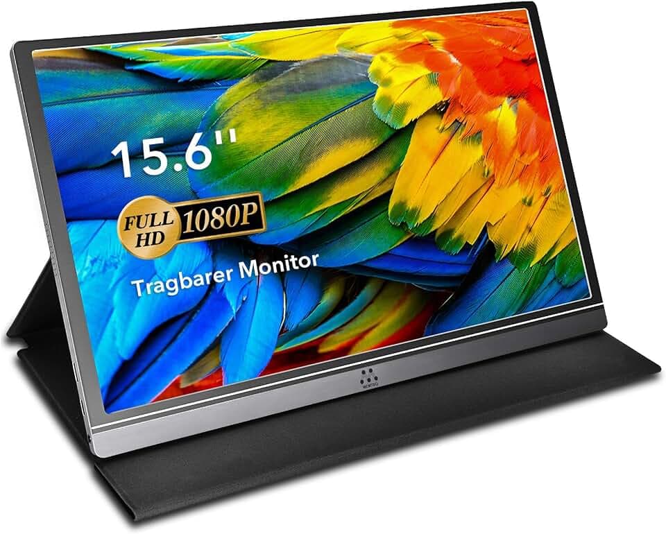 Tragbarer Monitor - 15,6 Zoll USB Monitor IPS Bildschirm Tragbar 1920×1080 Full-HD Portable Monitor mit USB-C/Typ-C Mini-HDMI für PC, Handy, Xbox, PS4 usw, mit Schutzhülle