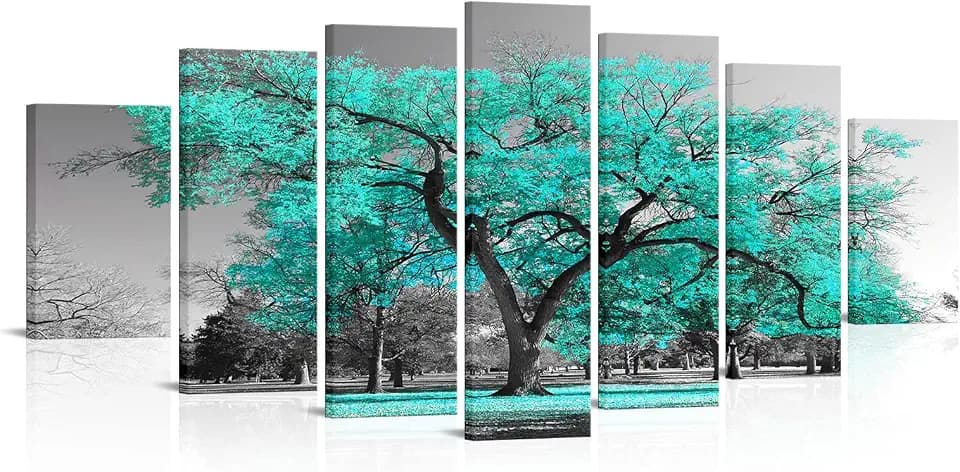 Visual Art Decor Large Canvas Wall Art Teal Tree Landscape Wall Art Turquoise Tree Painting Framed Arwork Living Room Bedroom Home Office Decoration, Framed 70inx32in