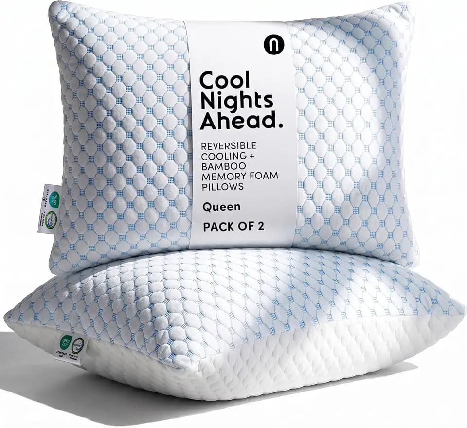 Nestl Cooling Memory Foam Pillow, Queen, 2-Pack