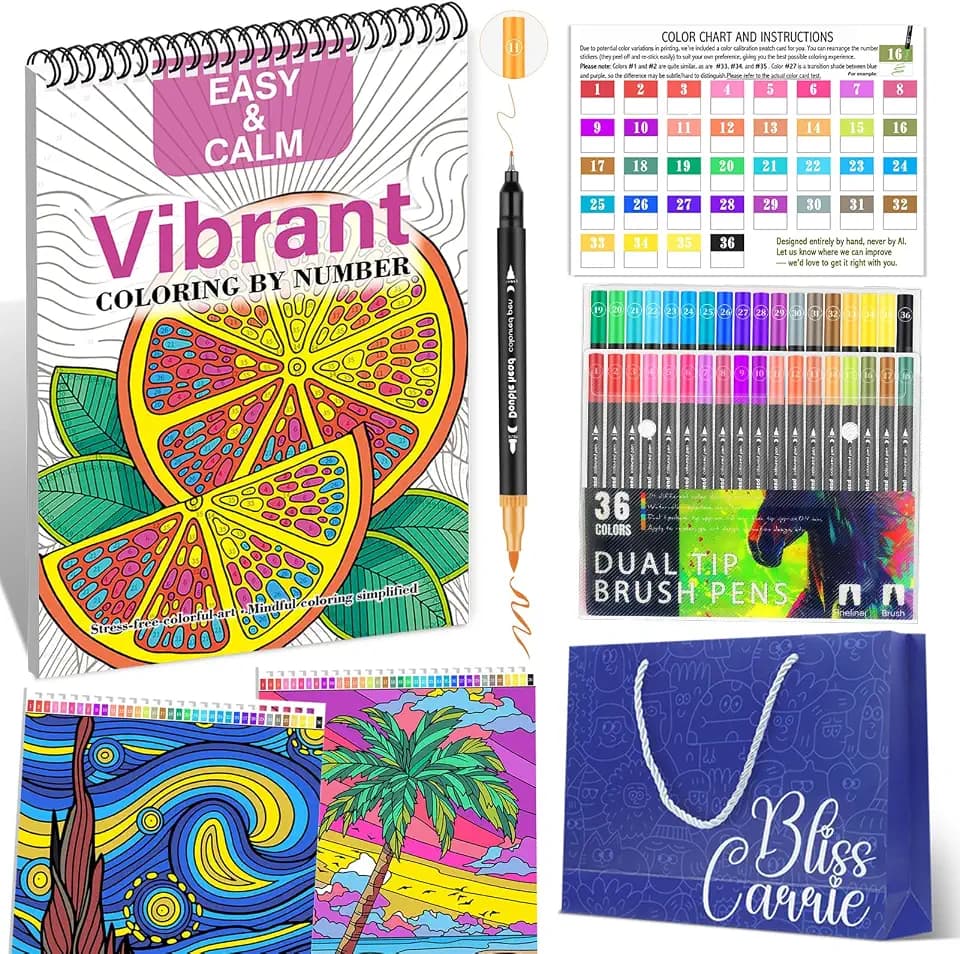 Color by Numbers for Adult with 36 Colors Markers, Paint by Numbers Kit