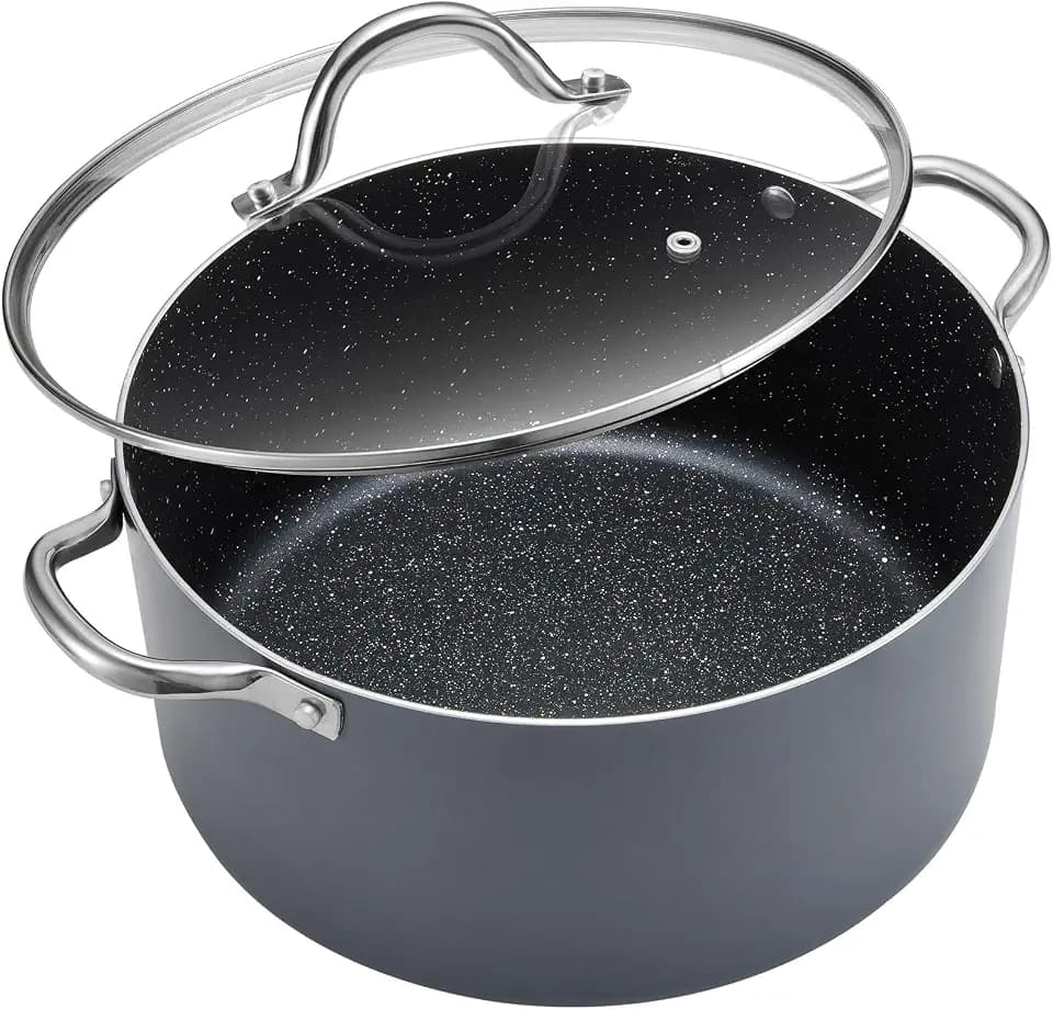 BEZIA 6 Quart Nonstick Stock Pot with Lid, Induction Compatible Cooking Pot