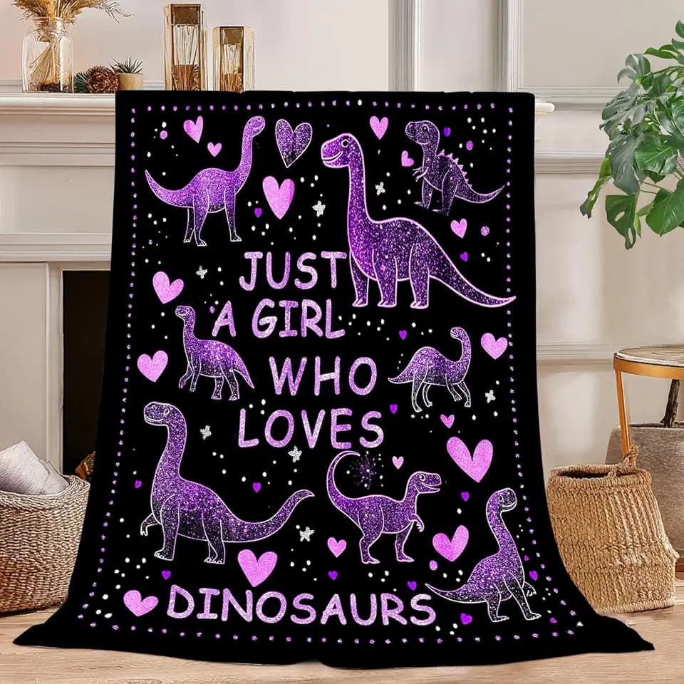 Dinosaur Blanket Gift for Girls Women Plush-Just A Girl Who Loves Dinosaurs Super Soft Plush Flannel Fleece Bedding Stuff for Couch Sofa Bed Room Decor 40"X50"