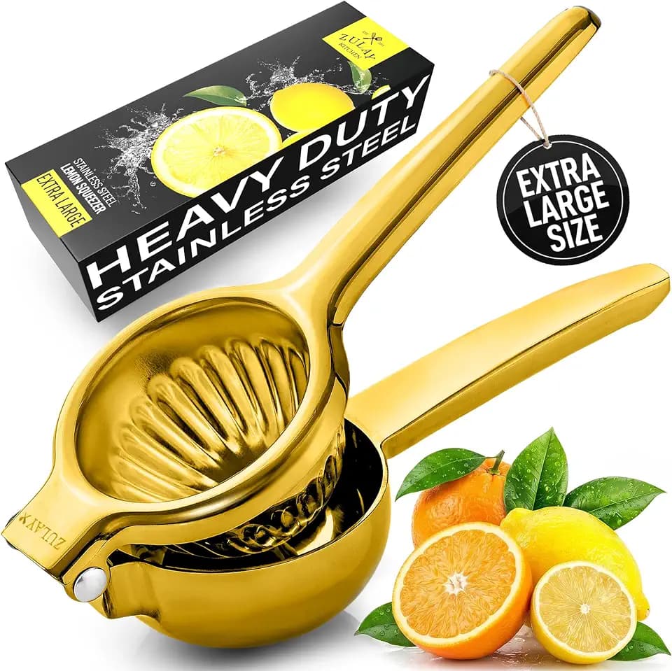 Zulay Kitchen Extra Large Lemon Squeezer Stainless Steel - Easy Squeeze Heavy Duty Lemon Juicer Hand Press - Ergonomic Citrus Squeezer & Fruit Juicer for Small Oranges, Lemons, & Limes - Gold