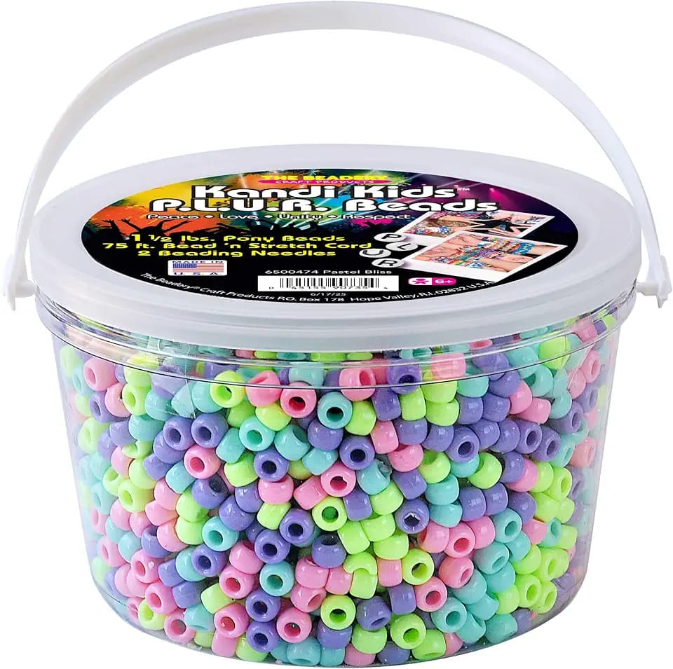 The Beadery - Kandi Kids Bucket, Pastel Bliss Multi - 1.5 Lbs Beads, Cord, Needles - 6500474