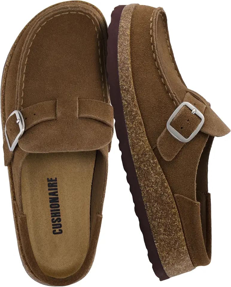 CUSHIONAIRE Hobby 100% Genuine Leather Slip On Clogs for Women