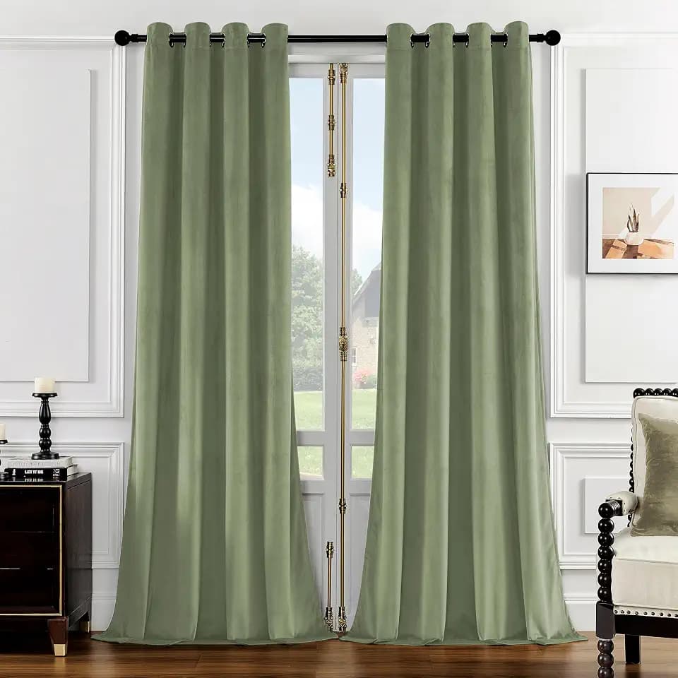 SMILETIME Sage Green Velvet Curtains 52"x108" Grommet 2 Panels