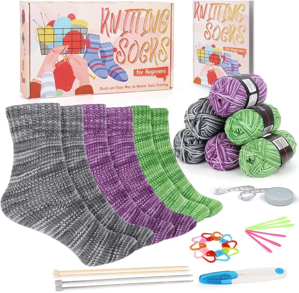 Katech Knitting Kit for Beginner Adults W/Socks Step-by-Step Instruction