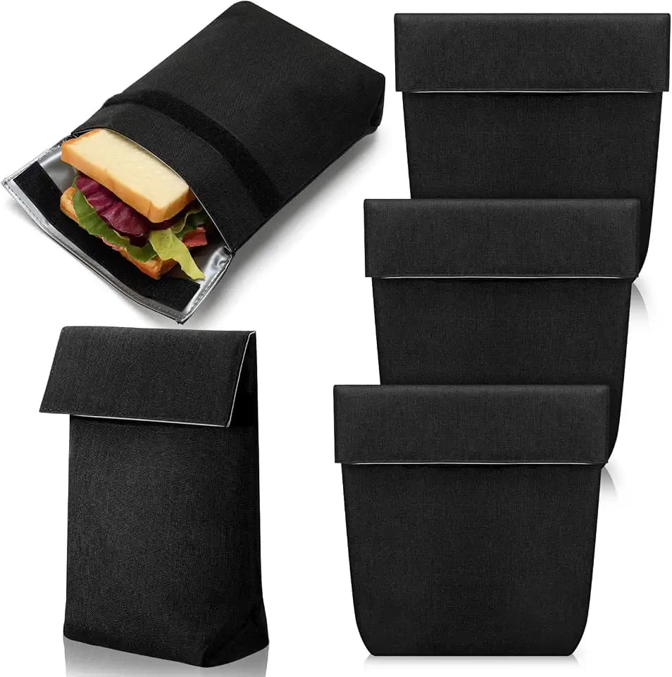 Qinyoung 3 Pcs Insulated Snack Pouch Reusable Sandwich Bag, Dark Gray