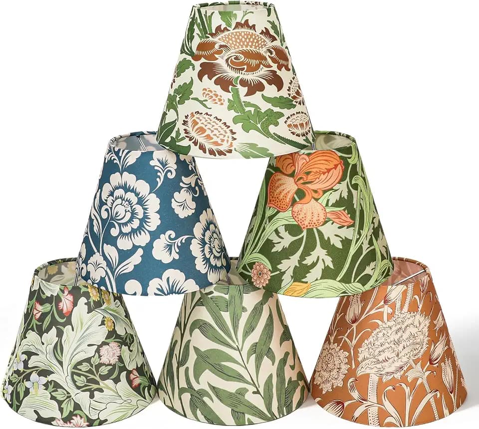 FYSUIMU 6Pcs Vintage Floral Lamp Shades Small Fabric Lampshades 3" Top x 5.9" Bottom x 5.1" High Botanical Flower Mini Chandelier Shades Lamp Chimney for Candelabra Bulb Home Decor