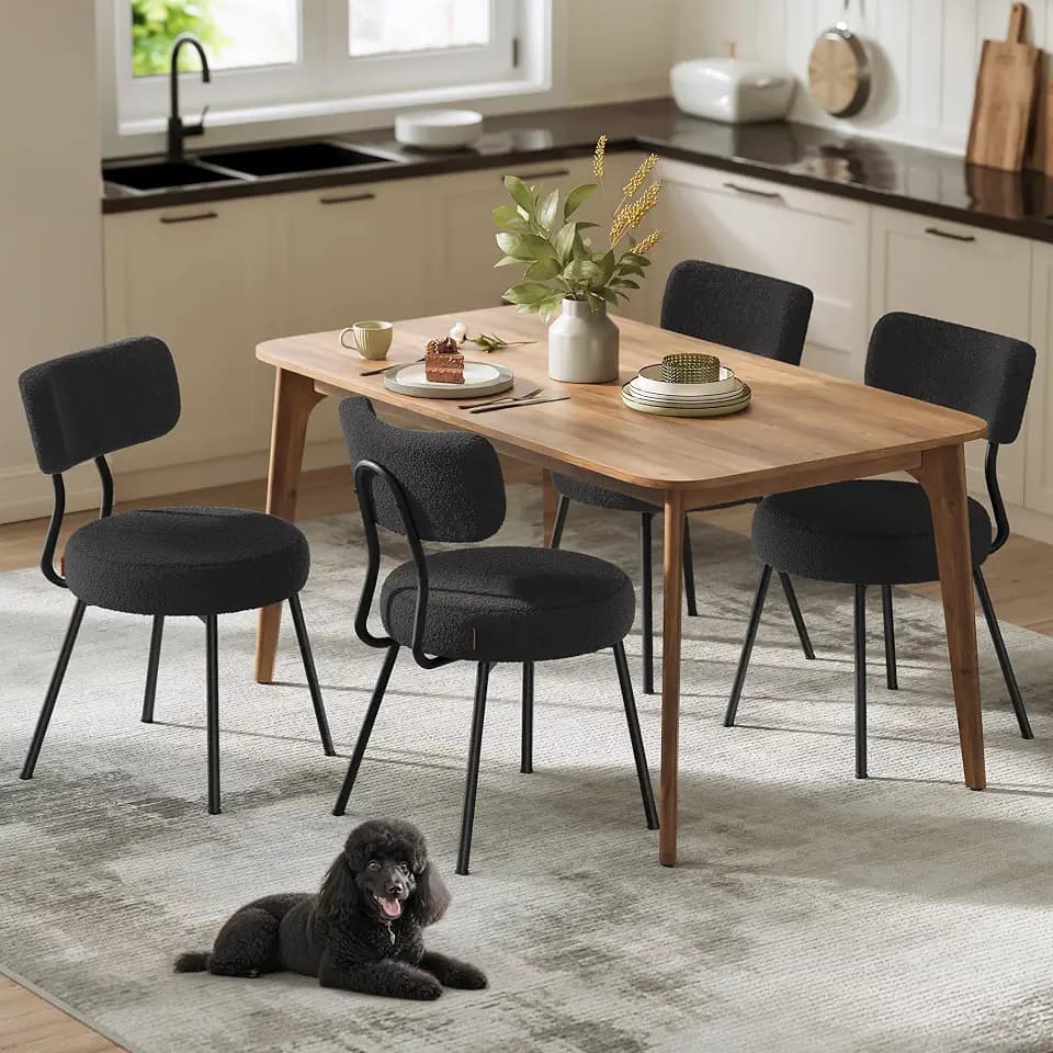VASAGLE Boucle Dining Chairs Set of 4, Upholstered Kitchen Chairs