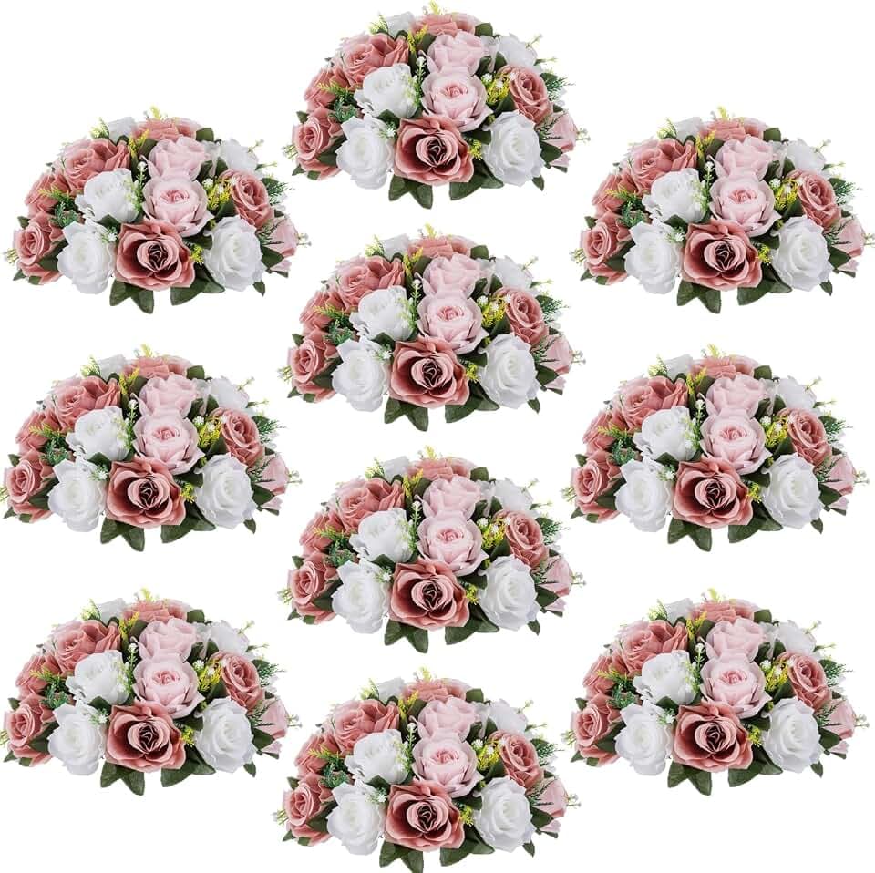 Flower Centerpieces Wedding Tables: Dusty Rose & White, 10 Packs