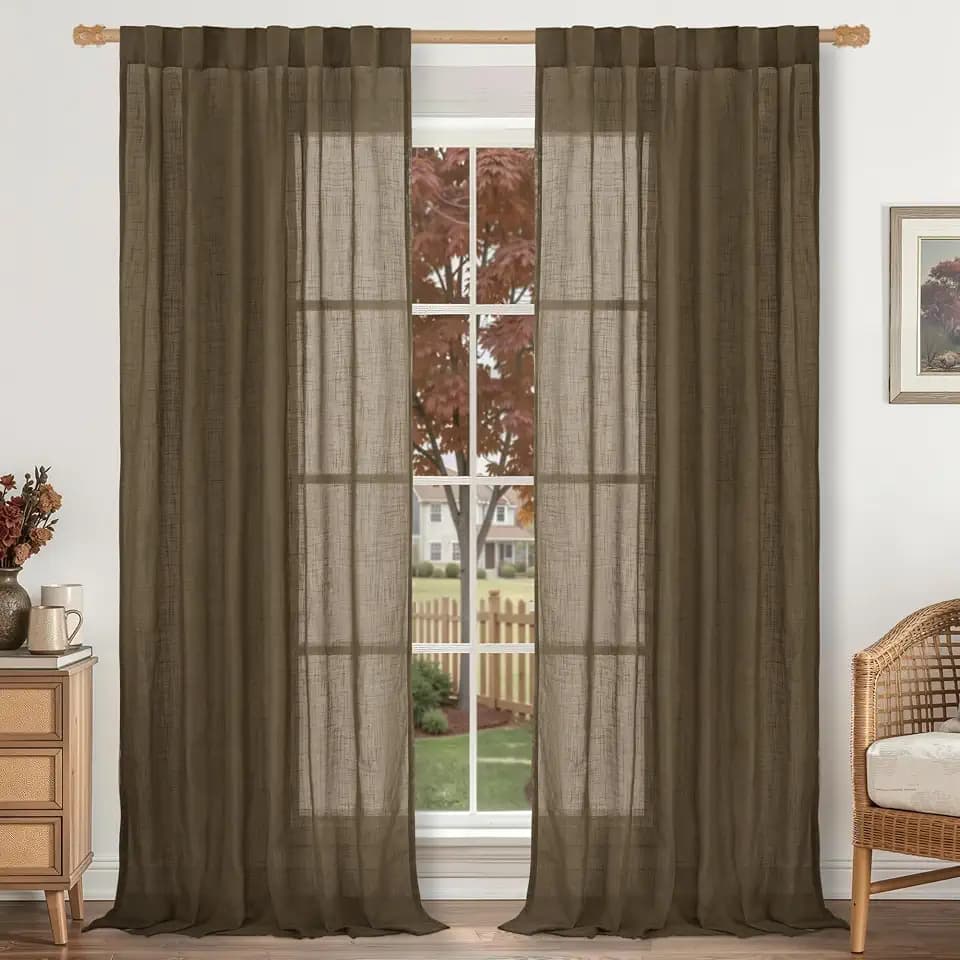 LAMIT 96 Inches Long Semi Sheer Curtains for Living Room 2 Panels