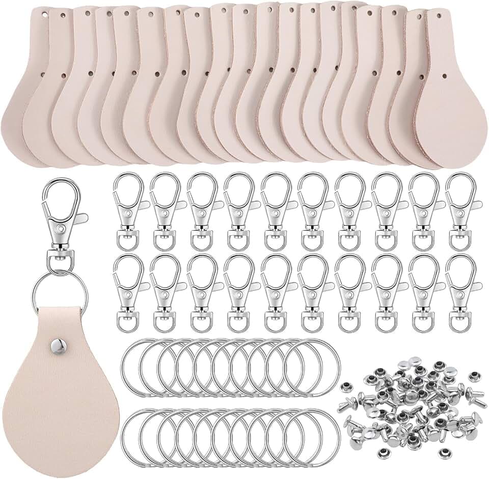 Landical 20 Pcs Leather Keychain Blank Kit with Swivel Hooks,Round