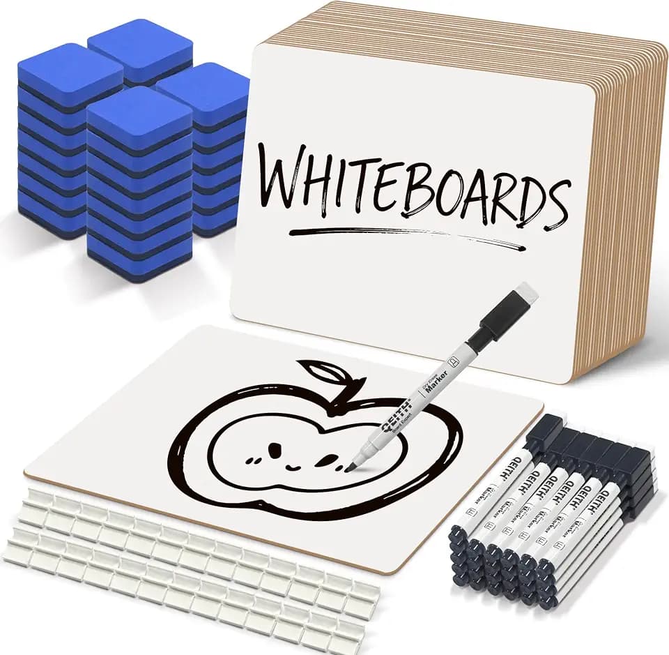 Dry Erase Boards, 26 Pack 9"x12" Double Sided Portable Handheld Small Whiteboards, for Children, Students, Teachers and Schools, Including 26 Markers, 26 Erasers, 26 Pen Holders.