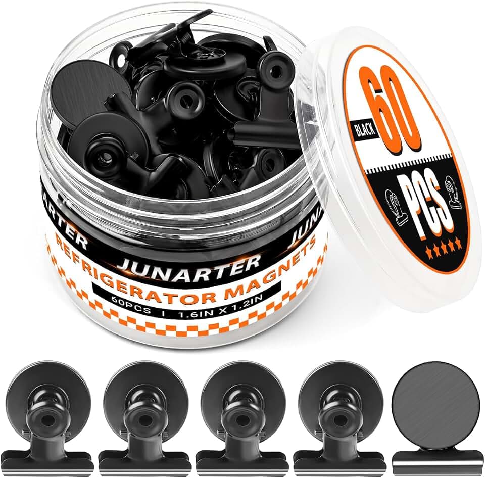 60 Pack Magnetic Clips Heavy Duty, Black Magnet Clips for Fridge
