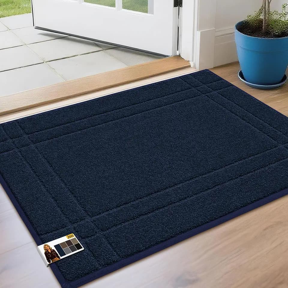 JSEI Door Mat for Entrance 24"x36", Dirt Trapper Doormat, Navy Blue