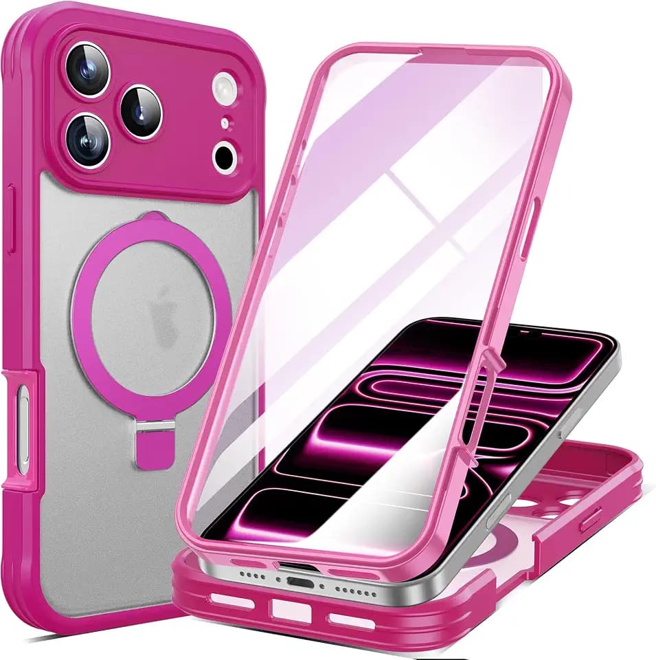 Magnetic Case for iPhone 17 Pro Case with Invisible Stand,6.3" Rose