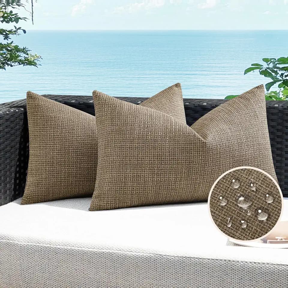 Artscope Outdoor Waterproof Throw Pillow Covers 12x20 Inch Decorative Linen Outdoor Pillows Cushion Case for Patio Couch Sofa - Brown