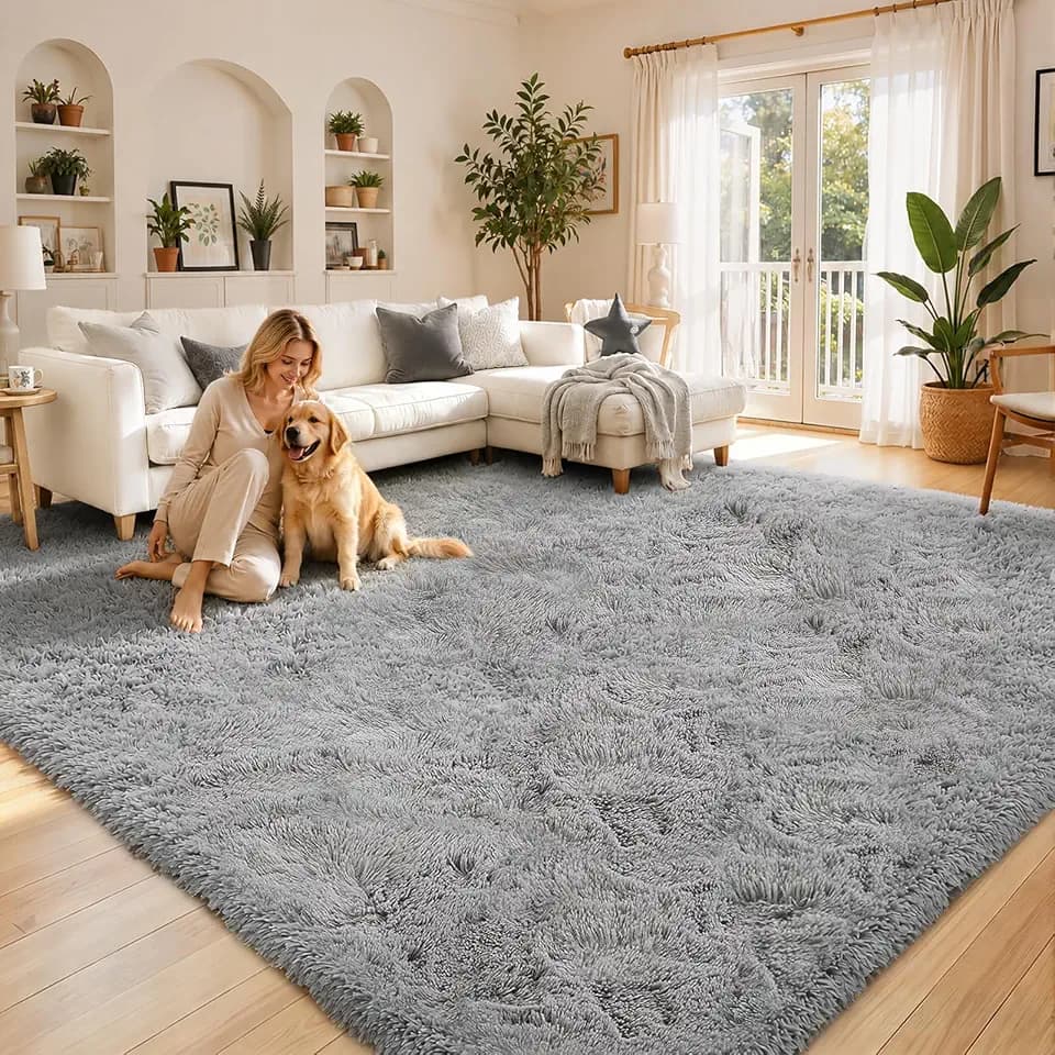 5x8 Light Grey Shag Area Rug for Living Room,Fluffy Plush Carpet